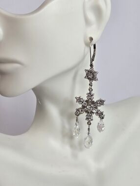 brighton artica silver snowflake dangle chandalier pierced earrings crystal drop